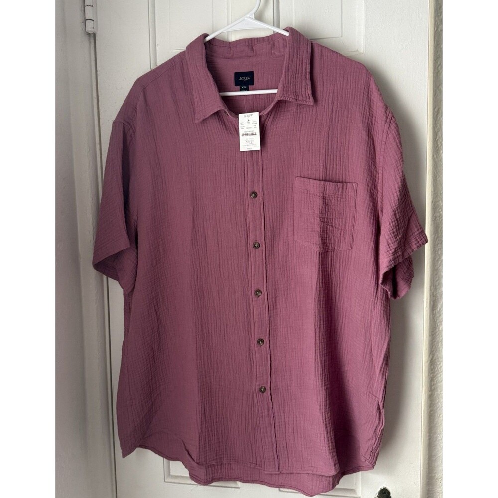 NWT J Crew Shirt Men's Short-Sleeve Gauze Button Shirt  Faded Wine Size XXL